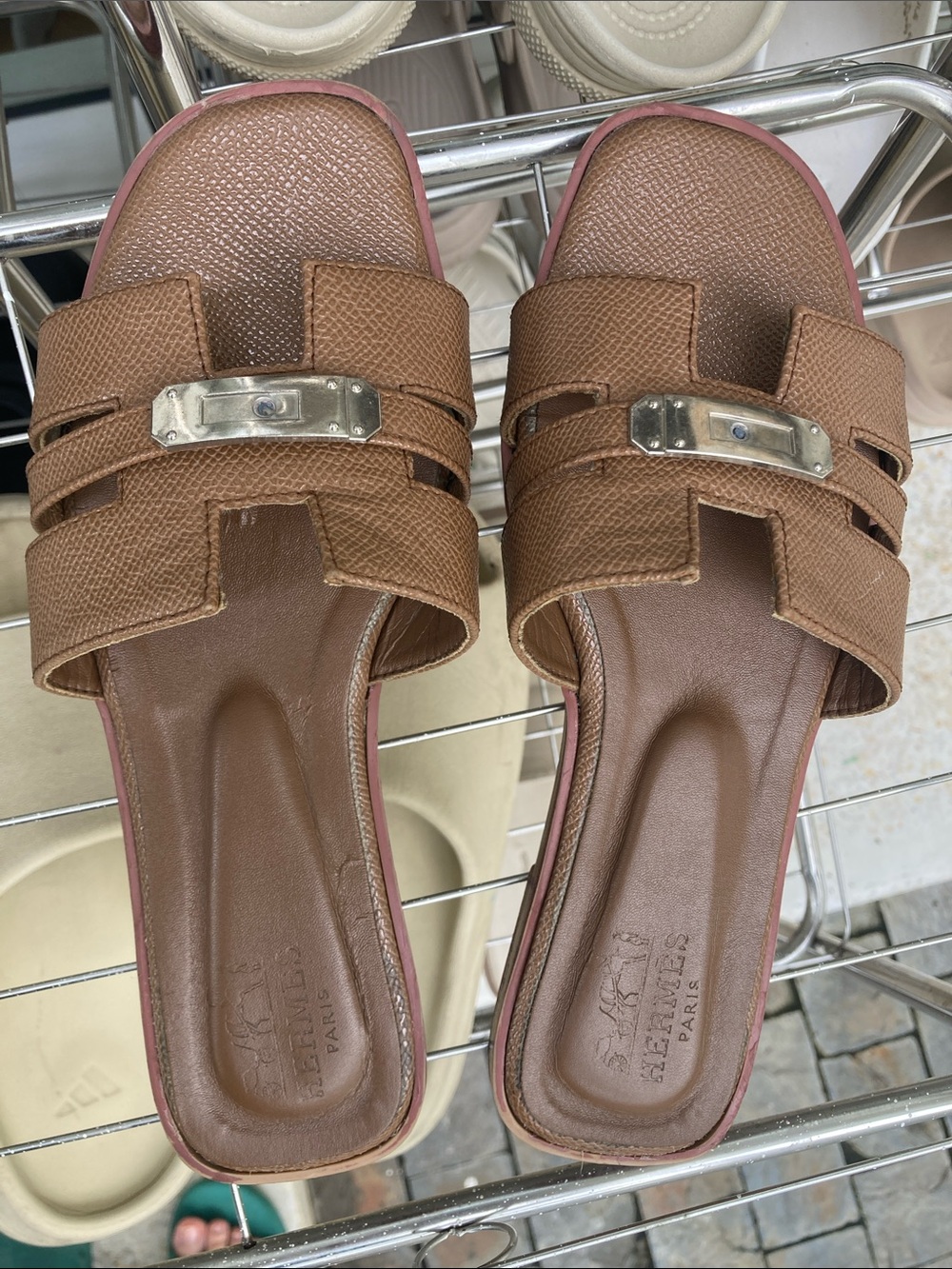 Brown Leather Slide Sandals - Unbranded